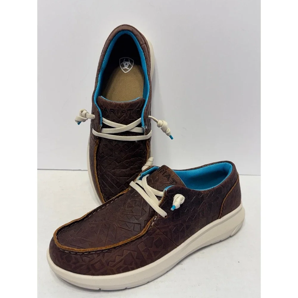 ARIAT Womens Hilo Embossed Casual Brown Leather slip on shoes 6B NEW